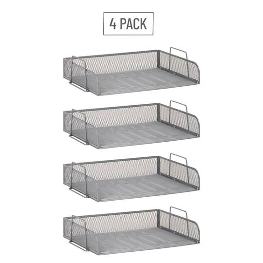 Mind Reader Stackable Paper Tray, Desktop Organizer, File Storage, Office, Metal Mesh, 4 Pcs., Silver